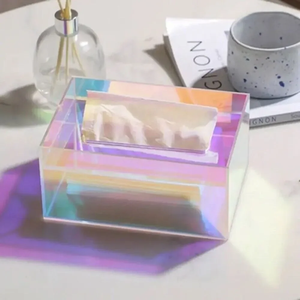 Acrylic Tissue Box Holder Clear Dispenser Rectangle Iridescent Designer NEW